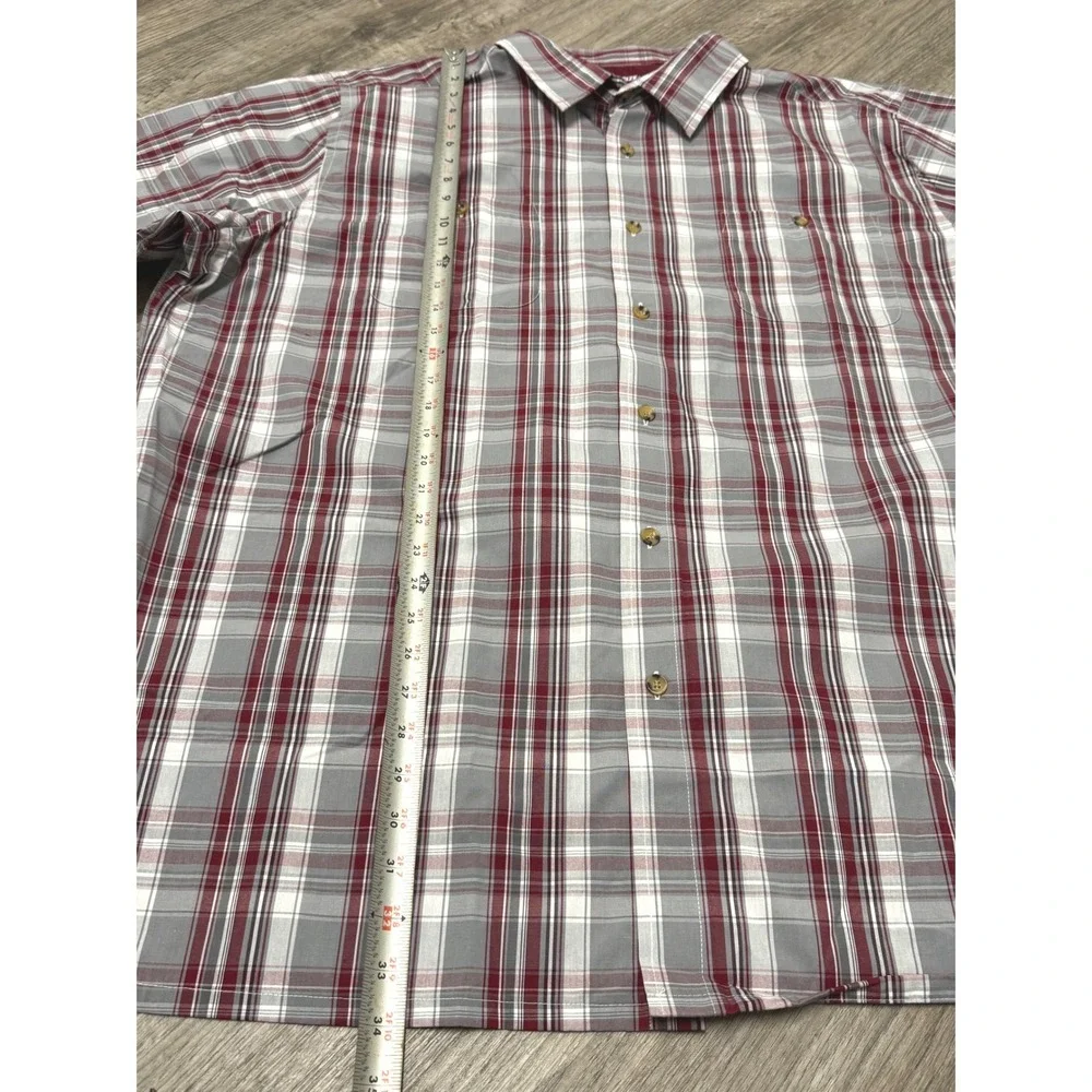 Lot of 2 KingSize Mens 3XL Big Plaid Short Sleeve Button Down Shirts Red Blue - Picture 5 of 10